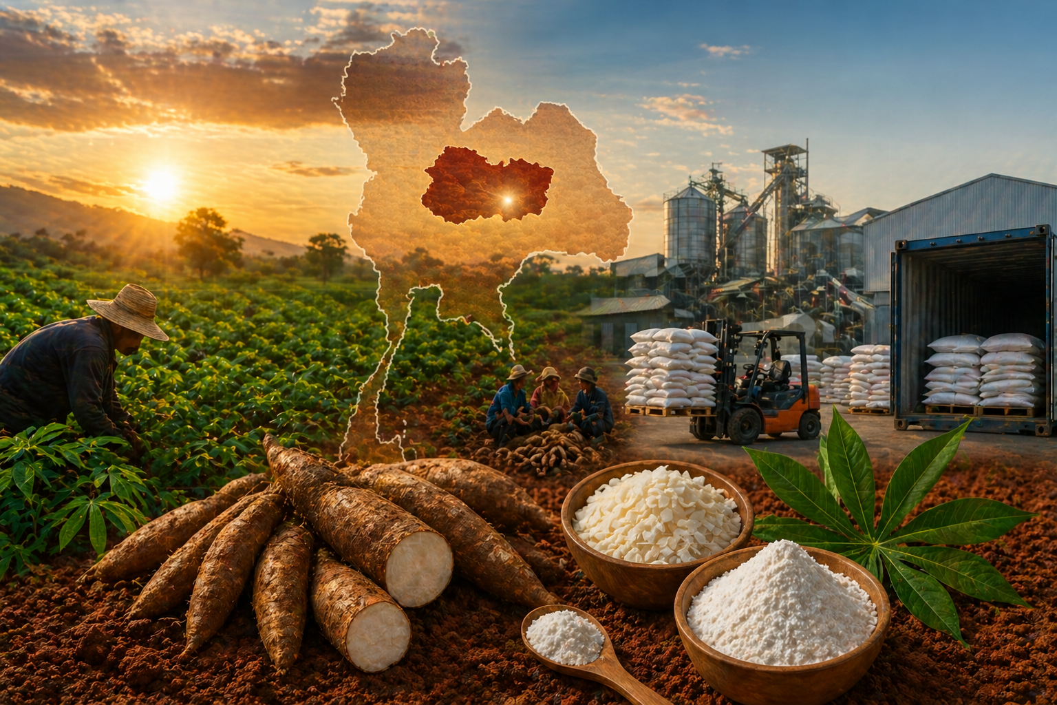 Cassava fields, Udon Thani province and factory — Northeast Thailand origin story